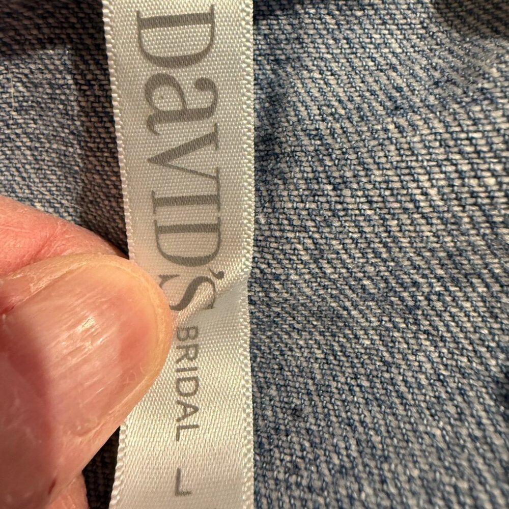 David's Bridal embroidered "Bride" & flowers trucker/jean jacket; Size L - Picture 4 of 6